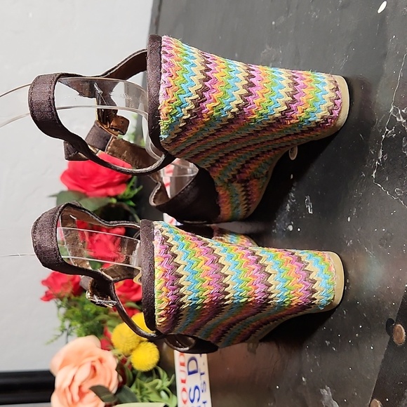 RAMPAGE 7.5M Bridgette Wedge Slingback T Strap Fabric Open Toe Heel - Picture 7 of 11